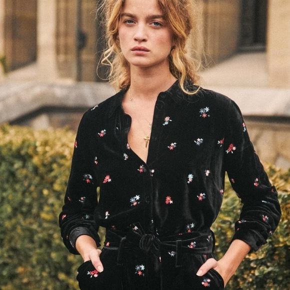 Sezane Tops - Sezane Embroidery Velvet Shirt NWT